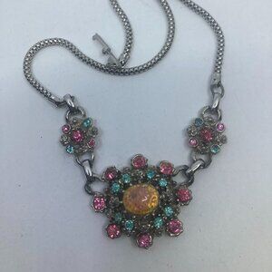 Vtg 1960 CORO pink/blue crystal rhinestone necklace